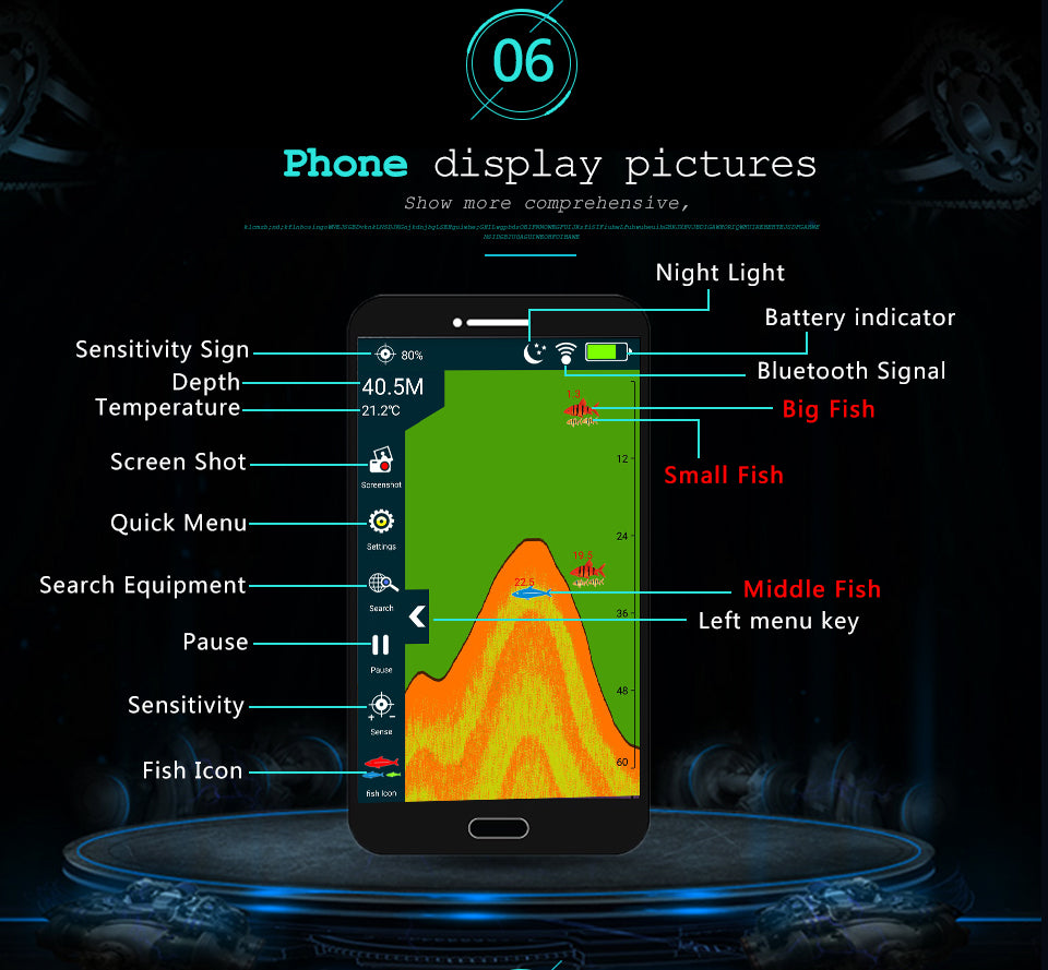 Fish Finder Portable Wireless Sonar Fish Detect With Attracting Fish lamp