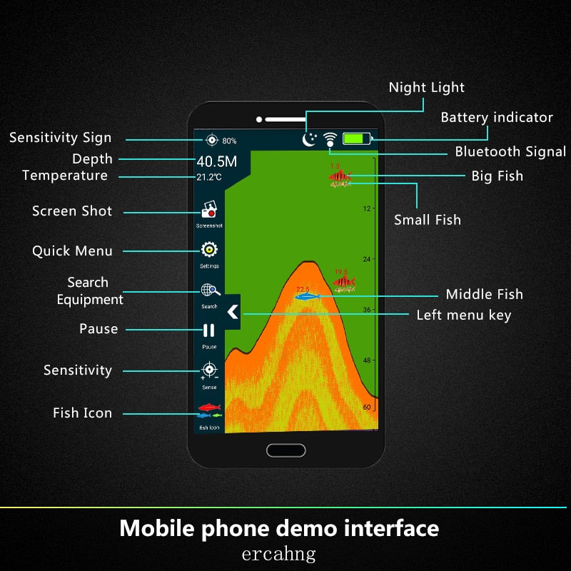 Fish Finder Portable Wireless Sonar Fish Detect With Attracting Fish lamp